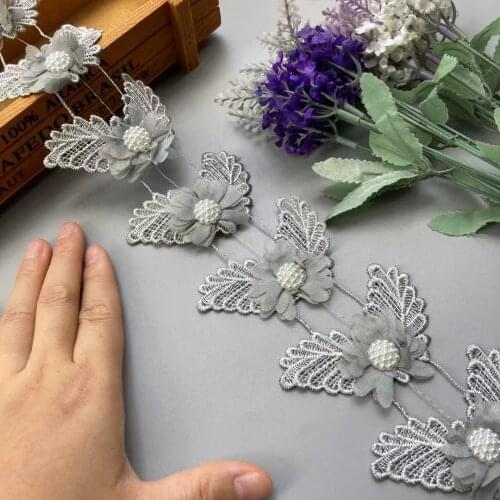 10x Gray 8cm Butterfly Lace Trim Ribbon Chiffon Diamond Flower Fabric Handmade Embroidered Applique Wedding Dress Sewing Craft