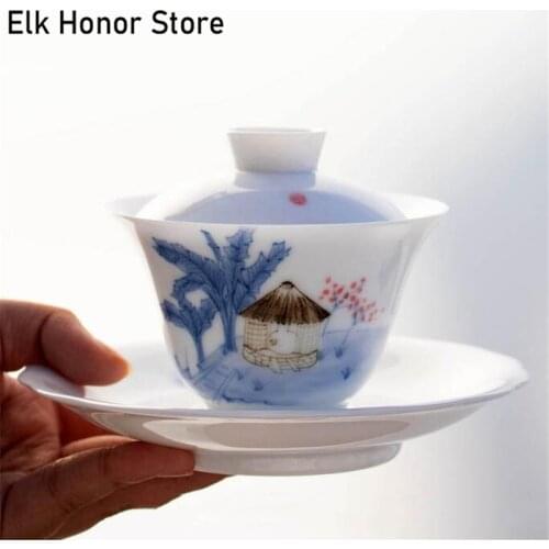170ML White Jade Porcelain Gaiawan Plated Tea Bowl Household Gaiwan Teacup Kung Fu Puer Tea Set Tea Ceremony Tea Culture Gift
