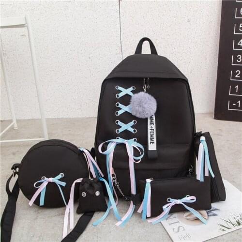 5Pcs/set Women Canvas Backpacks School Bags For Teenager Girls Student School 2019 Preppy Style School Backpacks Female Book Bag