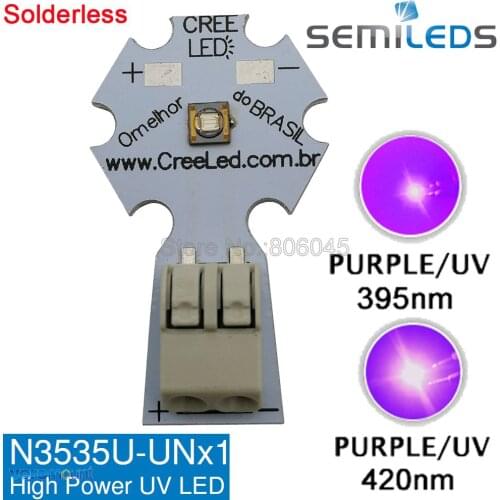 5pcs/lot! SemiLEDs 3W Ultra Violet Purple 3W 395nm - 400nm or 420nm - 430nm High Power UV LED Emitter on 20mm Solderless PCB