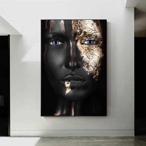African Sexy Black and Gold Woman Art Oil Painting on Canvas Posters and Prints Wall Art Scandinavian Picture for Living Room