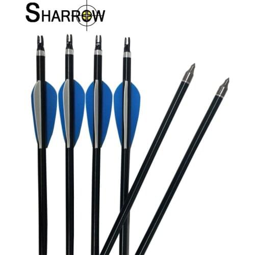 10/12pcs 31.5Inch Archery Fiberglass Arrow ID 7.6mm Spine 300 Blue and White Color for Recurve/Compound Bows Hunting Shooting