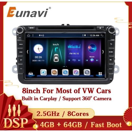 Eunavi 8'' 2 Din Android 10 car dvd radio for VW Volkswagen Polo Jetta passat b6 b7 cc fabia Touran golf 6 Tiguan rns510 GPS BT