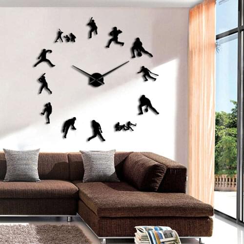 Baseball Wall Clock Frameless DIY Giant Large Wall Clock 3D Watches Mirror Effect Softball Wall Art Decor For Living Room