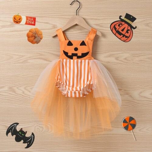 Baby Halloween Tutu Dress 1-2 Years Halloween Clothes For Girls Pumpkin Dresses Sleeveless Romper Halloween Costumes For Baby