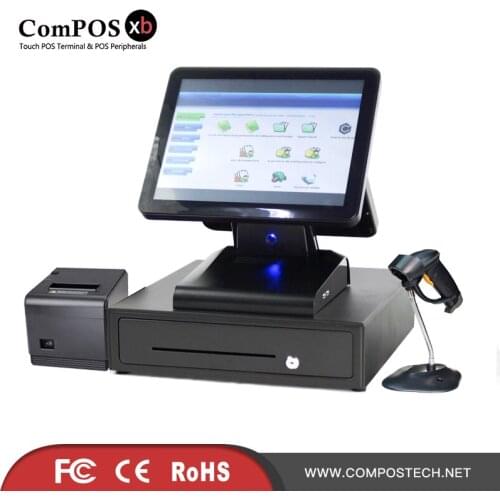 Double screen touch screen pos system 15 inch pos touch all in one pc with cash register pos touch screen