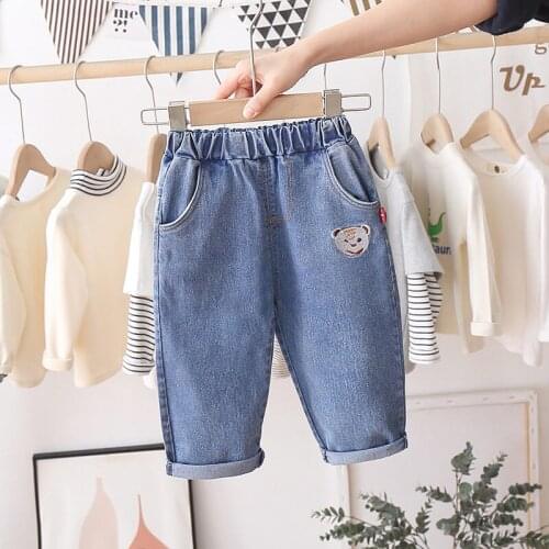 2021 Spring Kids High Quality Jeans Boys Girls Fashion Holes Cartoon Children Jeans for Boys Casual Denim Pants Toddler leggings