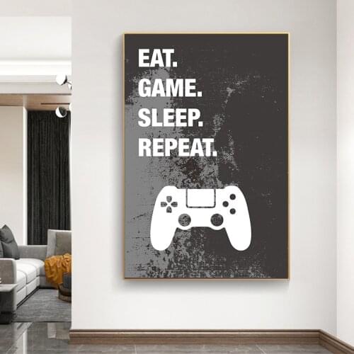 Eat Sleep Game Repeat Game Wall Art Canvas Painting Creative Poster Gamer Boy Room Decoration Picture Game Room Decoration