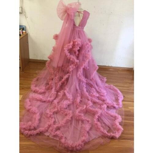 Tulle V Neck Maternity Dresses Custom Made Sleeveless With Bow Knot Gown Pregant Women Elegant Party Nightgown