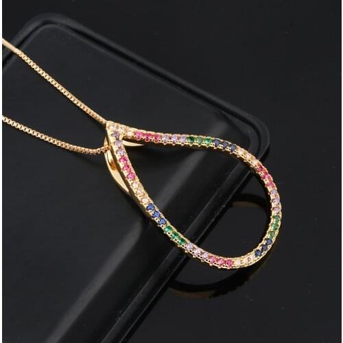 Funmode Fashionable Small Rainbow Cubic Zircon Pave Pendants Necklace For Women Accessories Colorful Charms bague breloque FN37