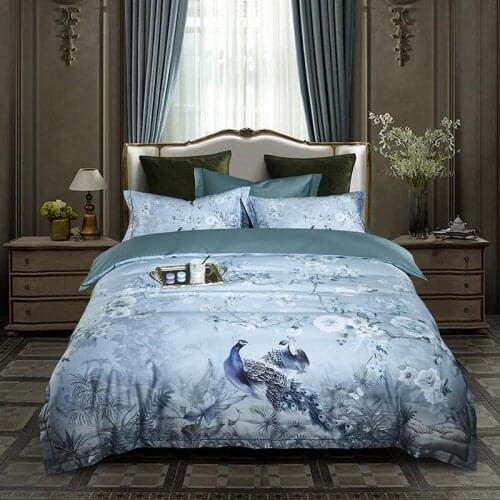J2 New Peacock Bedding set King Queen size egyptian cotton duvet cover set bedclothes bed sheet bed linen