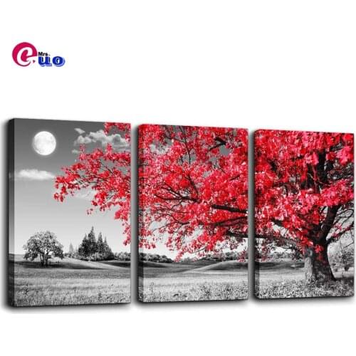 3 Pieces Black And White Red Moon Tree Scenery Diamond Painting Cross Stitch Kit Diamond Embroidery Triptych Mosaic Handmade Art