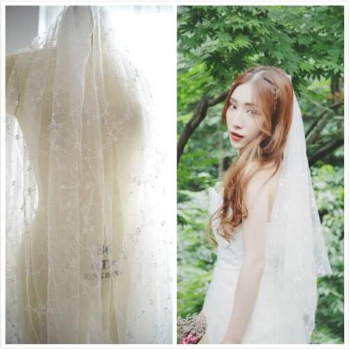 Ivory white lace embroidery lace fabric wedding veil accessories 120cm handmade DIY clothing dress decoration materials