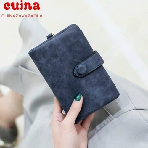 Frosted Retro Card Holder Leather Short Ladies Hand Credit Card Holder Fashion Simple Snap Female Card Wallet Coin Purse