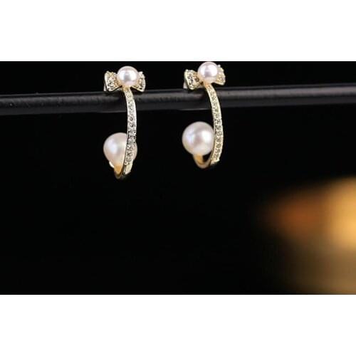 Fashion Trendy Bijoux Zircon C-Shape Ear Cuff Earring Boho Natural Freshwater Pearl Metal Earcuff Earring for Women Jewelry