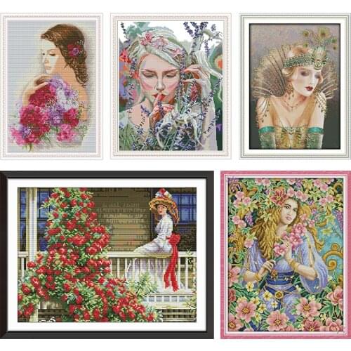 Cross Stitch Kits Stamped Patterns Embroidery Needlework Flower Fairy 11CT 14CT Counted Printed Craft Sewing Decoration Gift Set