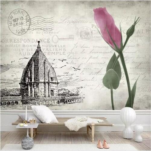 Custom Mural Wallpaper Hand-Painted Architecture Flowers TV Background Wall
