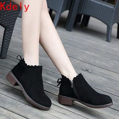 Autumn Winter Boots Women 2020 PU Round Toe Mid-heel Plus Velvet Fashion Thick-heeled Ladies Martin Boots Bota Feminina