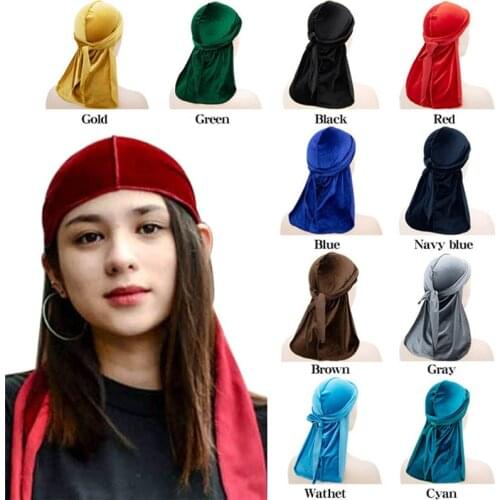 Peach-Yao Unisex Men Women Breathable Bandana Hat velvet Durag do doo du rag long tail headwrap chemo cap