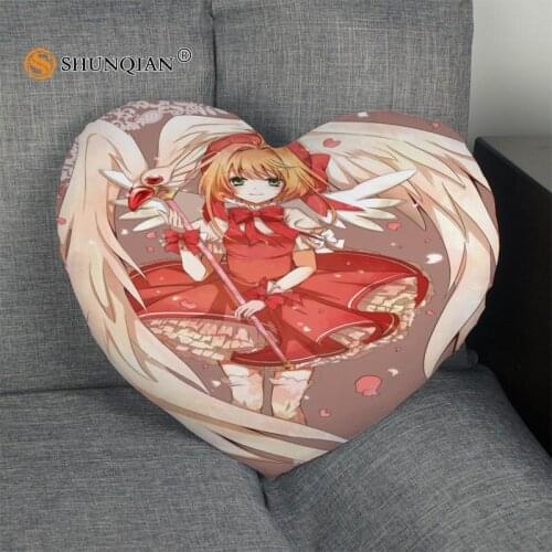 Custom Pillowcase Cover card captor sakura Heart Shape zipper Pillow Cover Best Gift Size 41x36cm,47x42cm