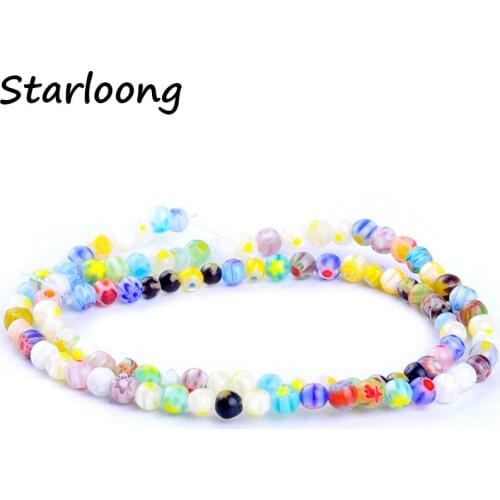 99pcs/string color mixed 4mm round flower pattern glazed glass lampwork beads for bracelet necklace DIY jewelry making