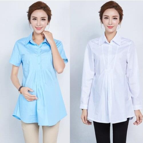 Pregnant Women Shirt Spring Autumn Long-sleeved Blouses White Cotton Loose Large Size Pregnancy Tops Maternity Business Attire