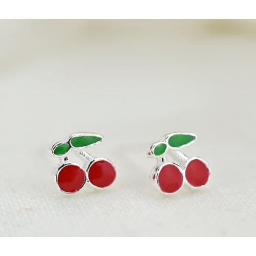 Real 100% 925 Sterling Silver cherry Stud Earrings for Women Girls Fashion sterling-silver-jewelry brincos brinco