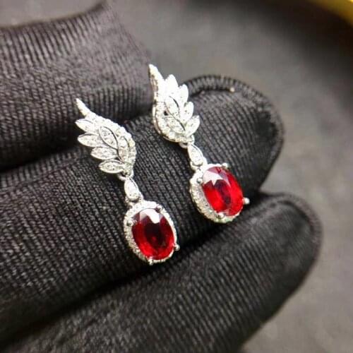Shilovem Natural New Burning Pigeon Blood Ruby Gemstone earrings for Women Real 925 Sterling Silver new 4*5mm jce0405861agh