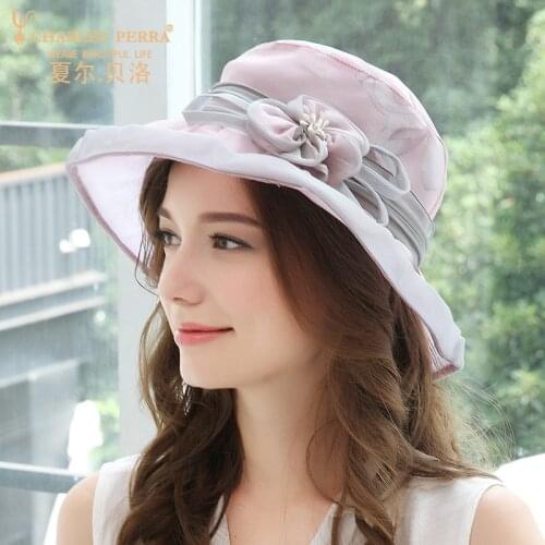 Female Sun Hat Silk Sunshade Holiday Beach Anti-UV Foldable Hats Women Breathable Folding Korean Elegant Spring Summer Cap H190