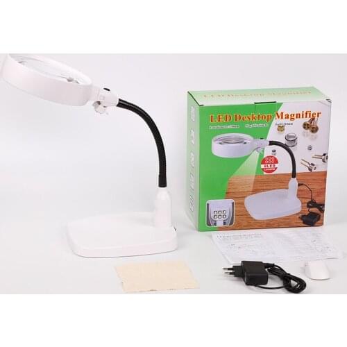 138mm Double Large Acrylic Lens Table Stand Lighted Reading Magnifier Repairing Magnifying Glass with Lights 8x Loupe 110v-240v