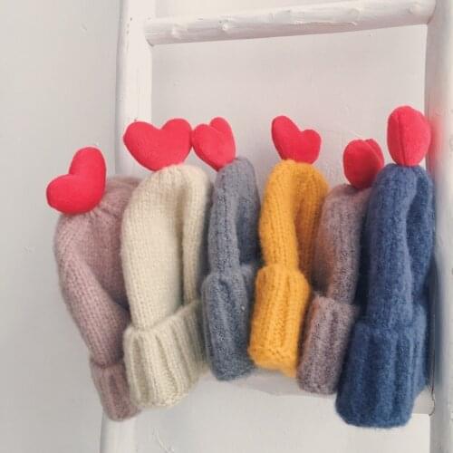 Heart Knitted Kids Hat Boys Girls 2020 Autumn Winter Warm Ears Protection Beanies Outdoor Decorative Accessories Caps