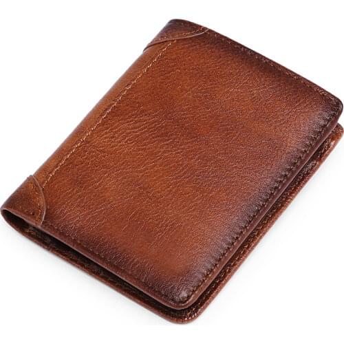 Classic Vertical Ultra Thin Man Wallets Vintage Genuine Leather Mens Purse RFID Blocking Credit Card ID Bag Wallet for Men