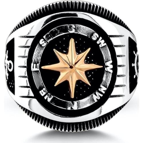 Anchor Motif with Compass Model Ring, High Quality Fashionable, Sailor Men Jewelry, 925 Sterling New Authentic Antique Turkish