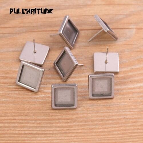 4pcs 10mm Stainless Steel Silver color color Cabochon Earring Blanks Diy Post Stud Earrings Base Settings For Jewelry Making