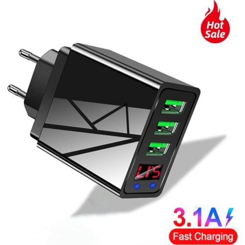 5V 3.1A Digital Display USB Charger For iPhone Charger 3 USB Fast Charging Wall Phone Charger For iPhone Tablet Samsung Xiaomi