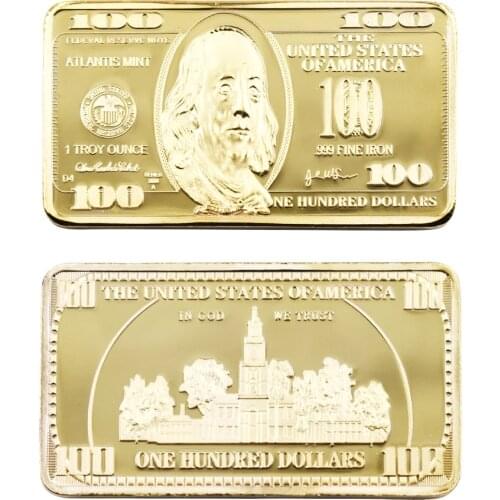 100 Dolar 24k Gold Bar American Metal Coin Golden Bars USD 100 Fake Money Ornament World Paper Money Replica Bar