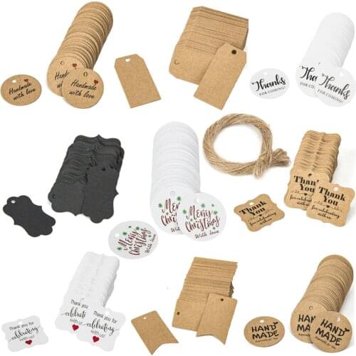 100pc/lot Natural Kraft Paper Gift Tags Thank you with Red Heart With Jute Twine For Price Tags DIY Crafts Clothing Garment Tags