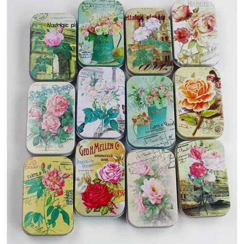 12pcs Vintage Flower Storage Box Organizer for Card Coin Key Rectangular Metal Boxes Jewelry Box and Packaging Wedding Gifts