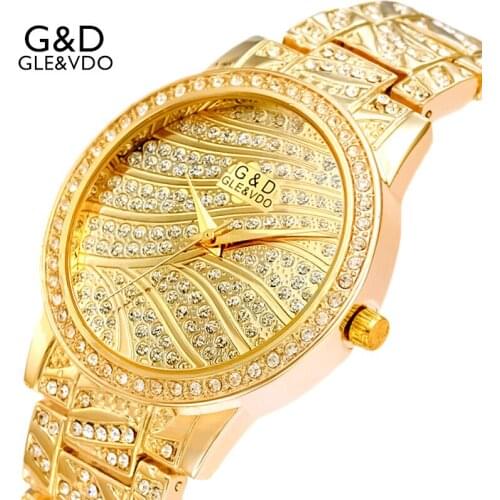 2017 G&D GLE&VDO Womems Bracelet Watches Luxury Gold Womens Quartz Watches Ladies Dress Watch Stainless Steel Strap reloj mujer