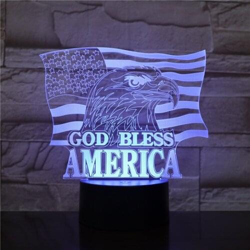 3D Lights God Bless America LED Touch Lamp USB Charged Night Light 7 Colors Decor Changing Visual Desk Lights New Year Gift 2321