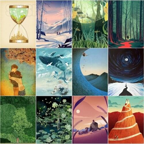 Diamond Painting Still Life Hourglass Snow Scene Forest Universe Black Hole Whale Mountain Lotus Pond Beautiful Modern Decor