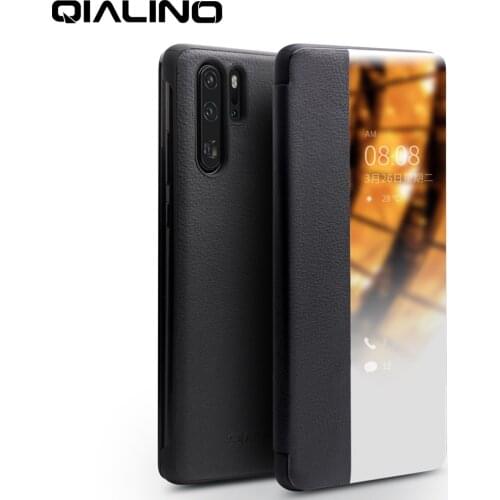 QIALINO Luxury Genuine Leather Phone Cover for Huawei P30 Pro with Smart View Flip Ultra Slim Case for Huawei P40 Pro+Plus