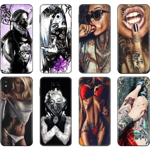 Black tpu Case For Xiaomi Redmi 7A 8 8A 9 9A 9C Case Redmi Note 8T 8 Pro Note 9S Pro Case Sexy Sleeve Tattoo Girl Newly Arrived