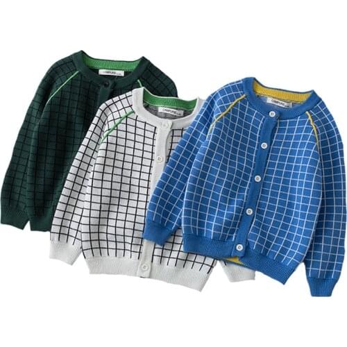 New Spring Autumn Knitted Cardigan Sweater Plaid Baby Children Clothing Boys Girls Sweaters Kids Wear Boy Clothes Baby Cardigan