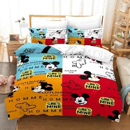 Disney Red Cute Minnie Mickey Mouse Bedding Set Duvet Cover Pillowcases Twin Full Queen King for Children Boys Girls Home Decor