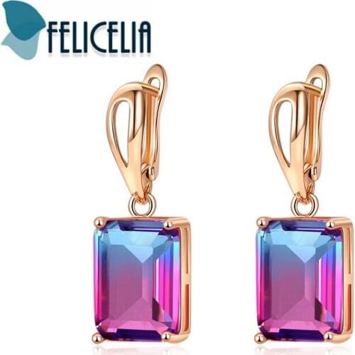 Felicelia Fashion Women Earrings With Multicolor Cubic Zirconia Crystal Dangle Drop Earrings Jewelry Mothers Day Gift