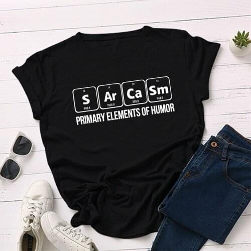 PRIMARY ELEMENTS OF HUMOR T shirts Creative leisure Letters T-Shirts cute crewneck short sleeve top tees for women Ladies girls