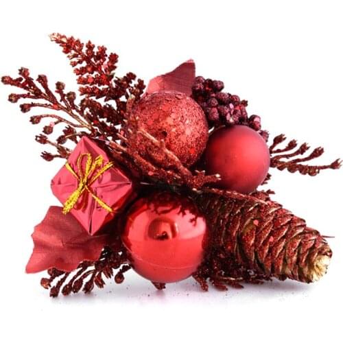 Artificial Flower Red Christmas Pine Cone Pick Mixed Artificial Pine Cone Branch Xmas Tree Ornament For Home DIY Chrismas Decor
