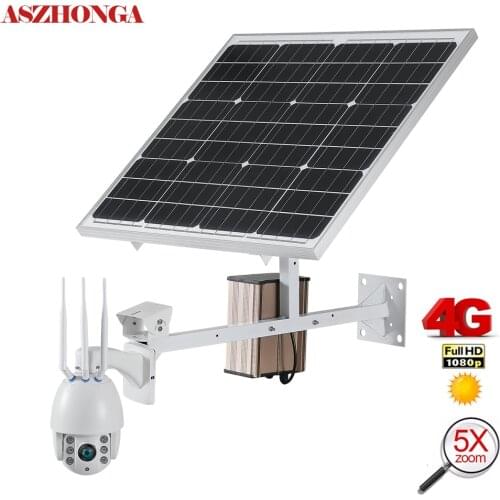 60W Solar Power Panel Security Camera 1080P 3G 4G SIM Wireless Wi-Fi Speed Dome PTZ IP Camera Outdoor Solar CCTV Surveillance