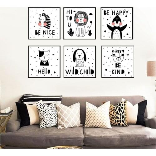 Cute Cartoon Animal Decorative Painting Childrens Room Kindergarten Frameless Painting Canvas Wall Art Kids Room Poster